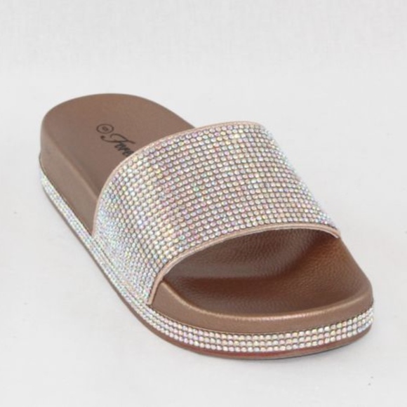 rose gold sparkle slides